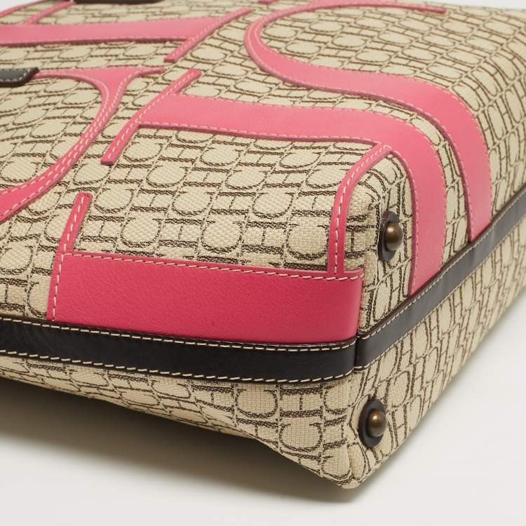 Pre Owned CH Carolina Herrera Tricolor Monogram Canvas and Leather Shopper Tote