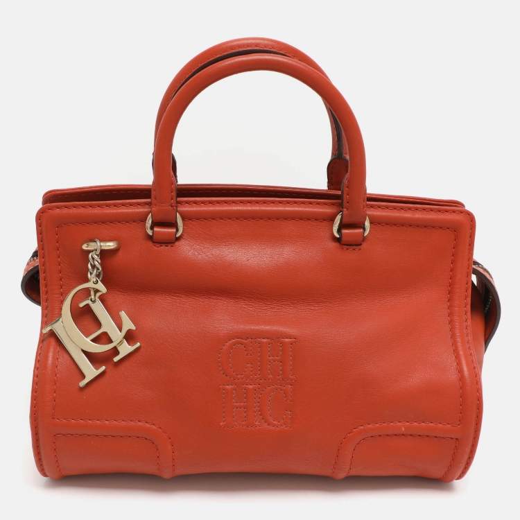 Pre Owned CH Carolina Herrera Orange Leather Satchel