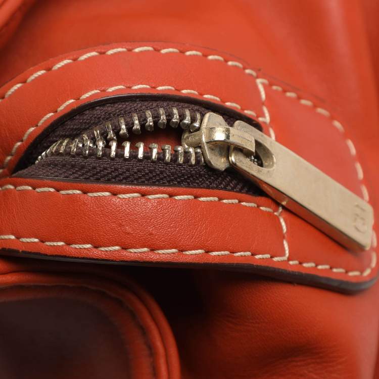 Pre Owned CH Carolina Herrera Orange Leather Satchel