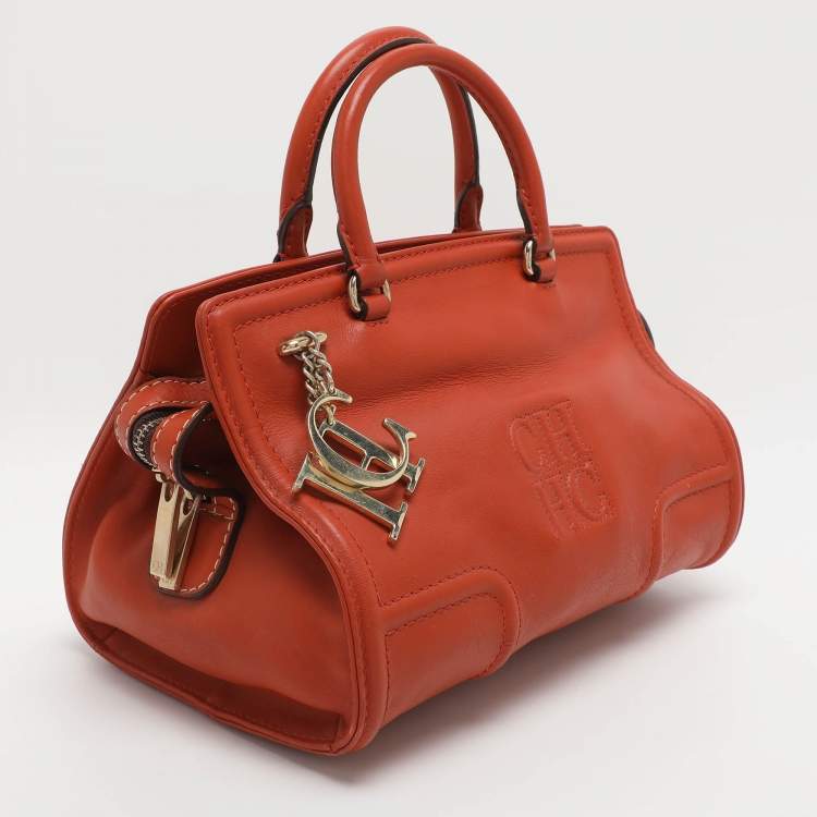 Pre Owned CH Carolina Herrera Orange Leather Satchel