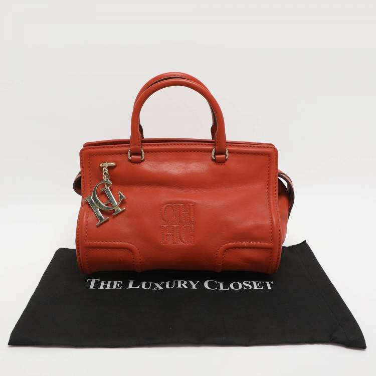 Pre Owned CH Carolina Herrera Orange Leather Satchel