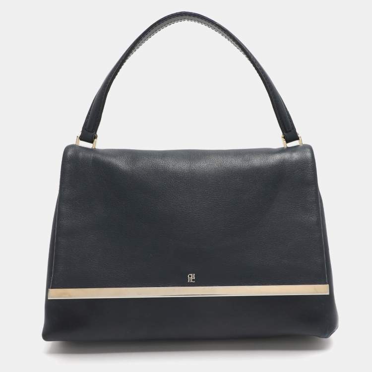 Pre Owned CH Carolina Herrera Camelot Blue Leather Top Handle Bag