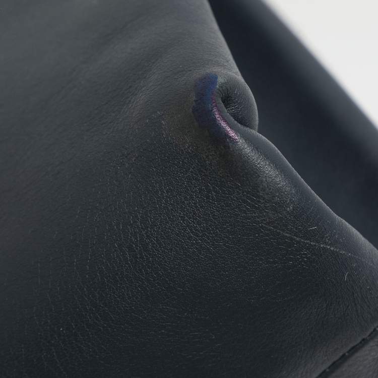 Pre Owned CH Carolina Herrera Camelot Blue Leather Top Handle Bag