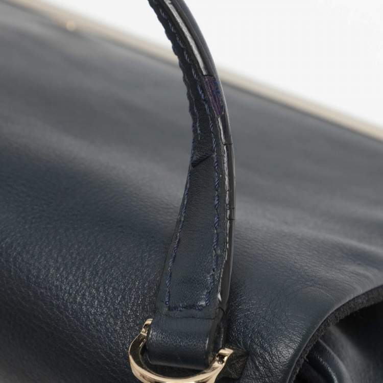 Pre Owned CH Carolina Herrera Camelot Blue Leather Top Handle Bag