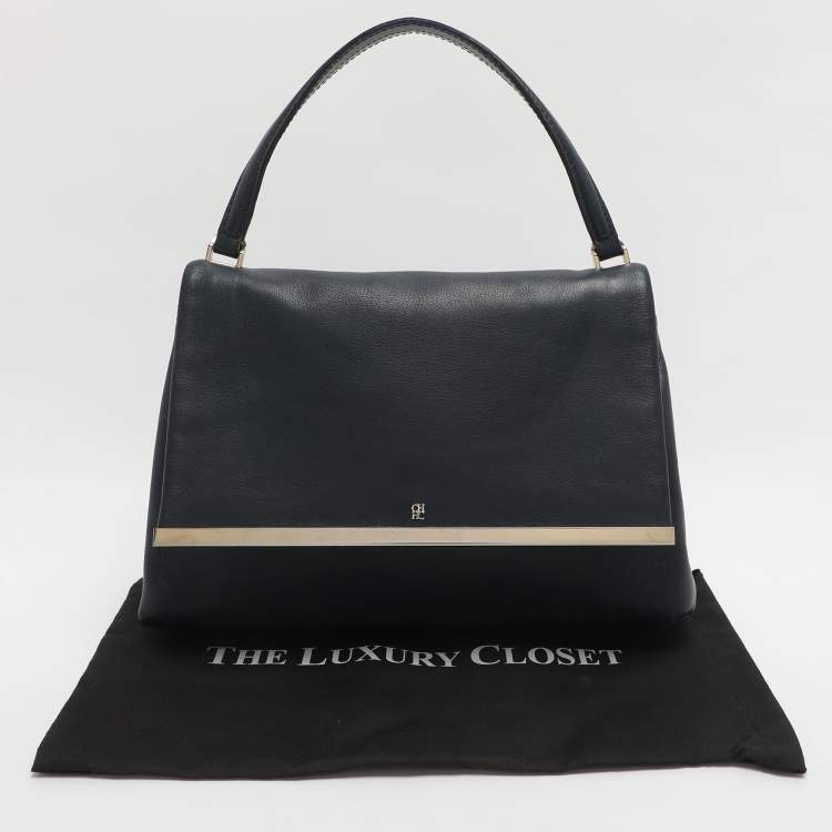 Pre Owned CH Carolina Herrera Camelot Blue Leather Top Handle Bag