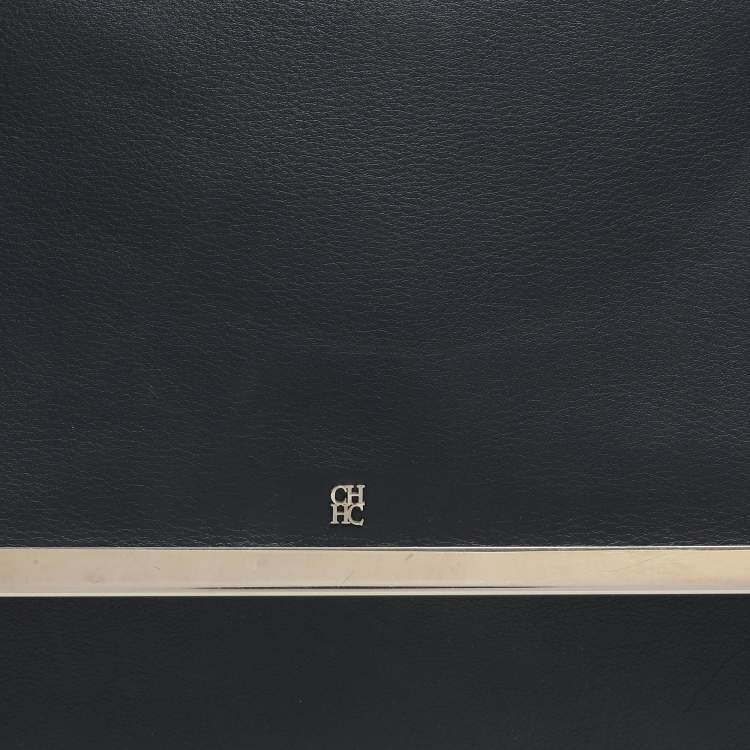 Pre Owned CH Carolina Herrera Camelot Blue Leather Top Handle Bag