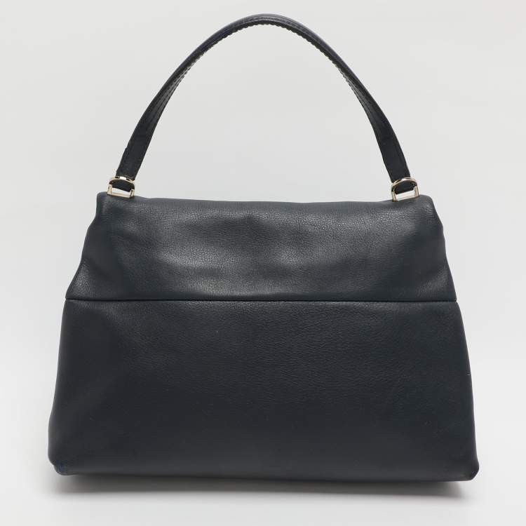 Pre Owned CH Carolina Herrera Camelot Blue Leather Top Handle Bag