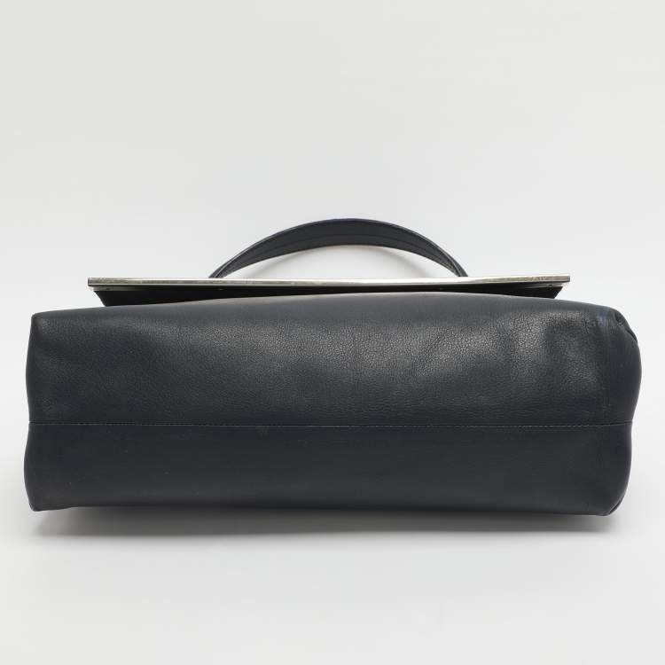 Pre Owned CH Carolina Herrera Camelot Blue Leather Top Handle Bag