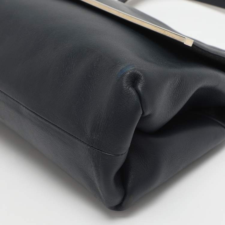 Pre Owned CH Carolina Herrera Camelot Blue Leather Top Handle Bag