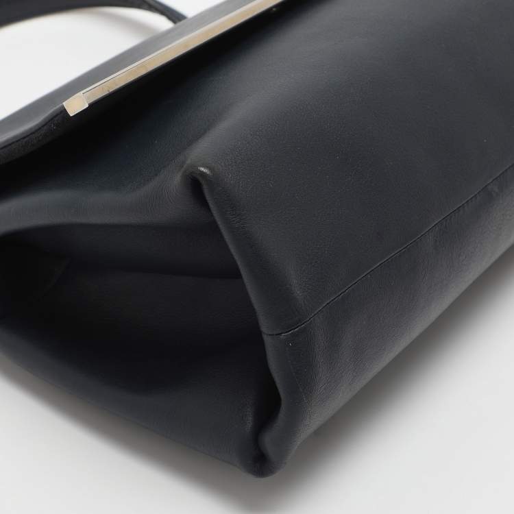 Pre Owned CH Carolina Herrera Camelot Blue Leather Top Handle Bag