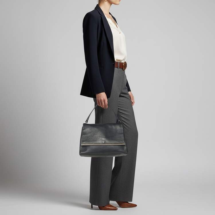 Pre Owned CH Carolina Herrera Camelot Blue Leather Top Handle Bag