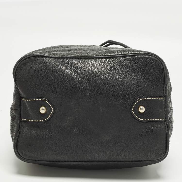 Pre Owned CH Carolina Herrera Black Monogram Embossed Leather Drawstring Bucket Bag