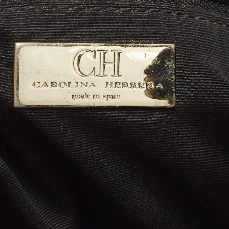 Pre Owned CH Carolina Herrera Black Monogram Embossed Leather Drawstring Bucket Bag