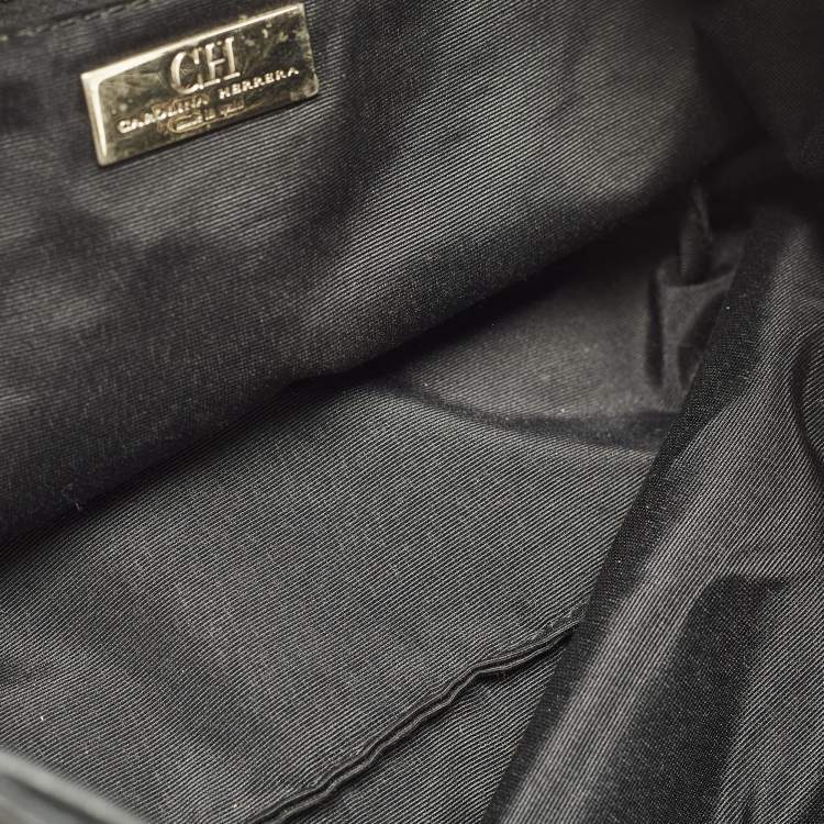 Pre Owned CH Carolina Herrera Black Monogram Embossed Leather Drawstring Bucket Bag