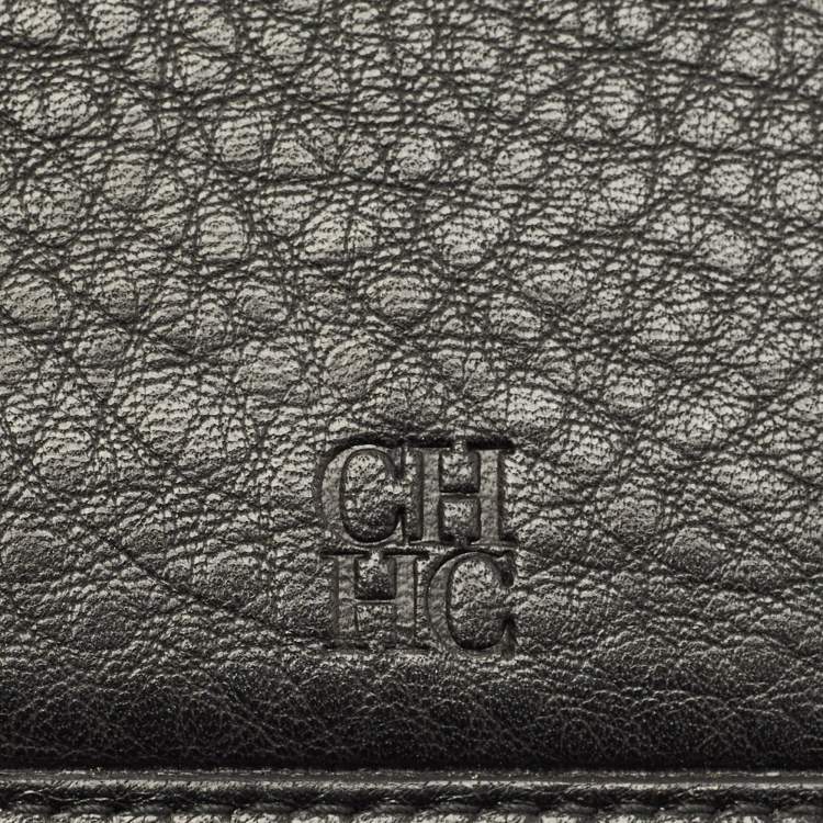 Pre Owned CH Carolina Herrera Black Monogram Embossed Leather Flap Continental Wallet