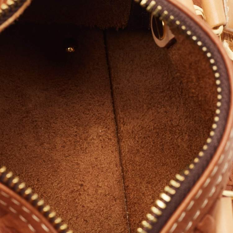 Pre Owned CH Carolina Herrera Andy Brown Monogram Embossed Leather Boston Bag