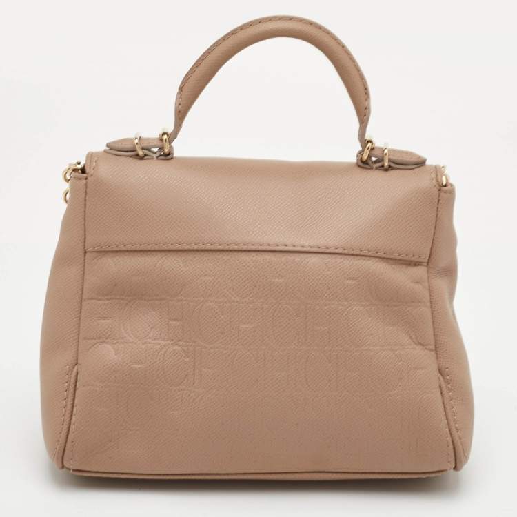 Pre Owned CH Carolina Herrera Minuetto Small Beige Leather Top Handle Bag