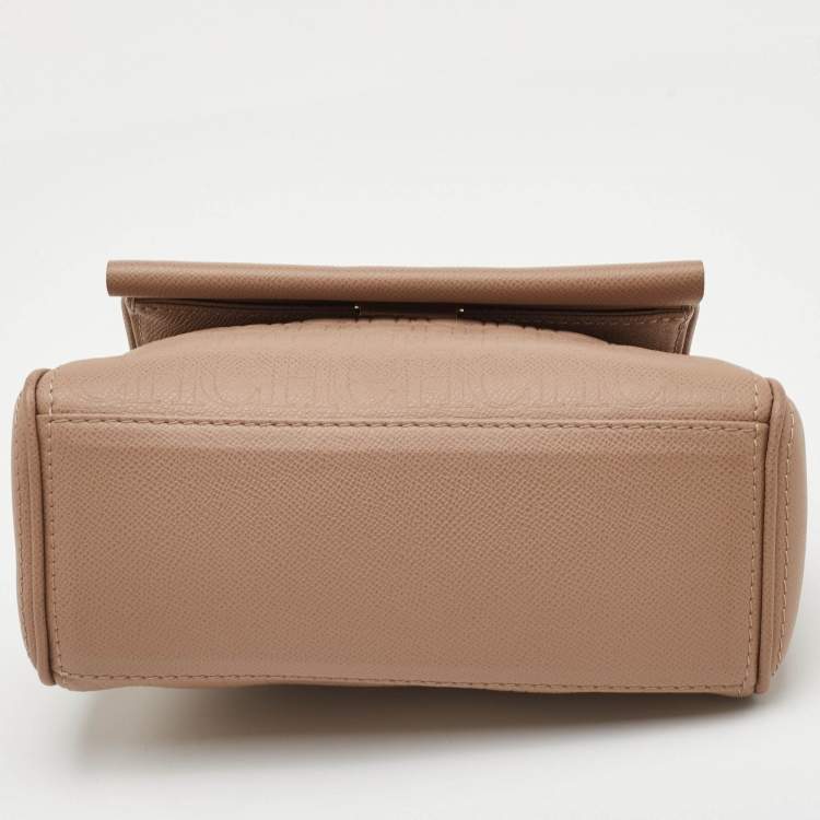 Pre Owned CH Carolina Herrera Minuetto Small Beige Leather Top Handle Bag