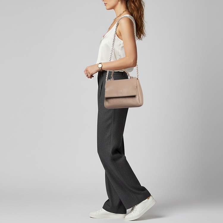 Pre Owned CH Carolina Herrera Minuetto Small Beige Leather Top Handle Bag