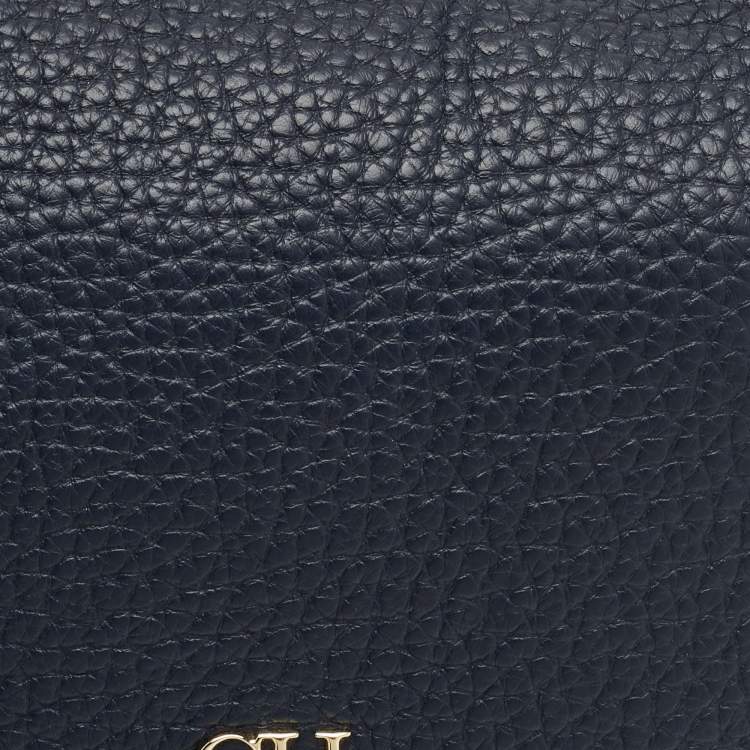 Pre Owned CH Carolina Herrera Navy Blue Pebbled Leather Tassel Shoulder Bag