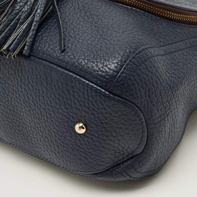 Pre Owned CH Carolina Herrera Navy Blue Pebbled Leather Tassel Shoulder Bag