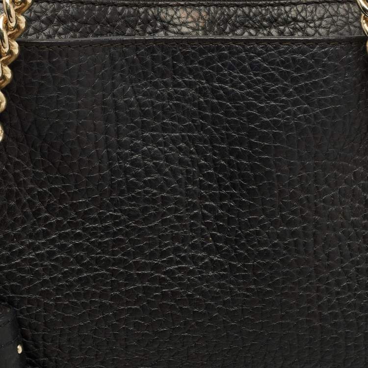 Pre Owned CH Carolina Herrera Tassel Top Zip Black Pebbled Leather Tote