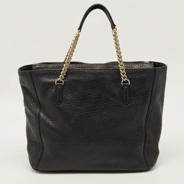 Pre Owned CH Carolina Herrera Tassel Top Zip Black Pebbled Leather Tote