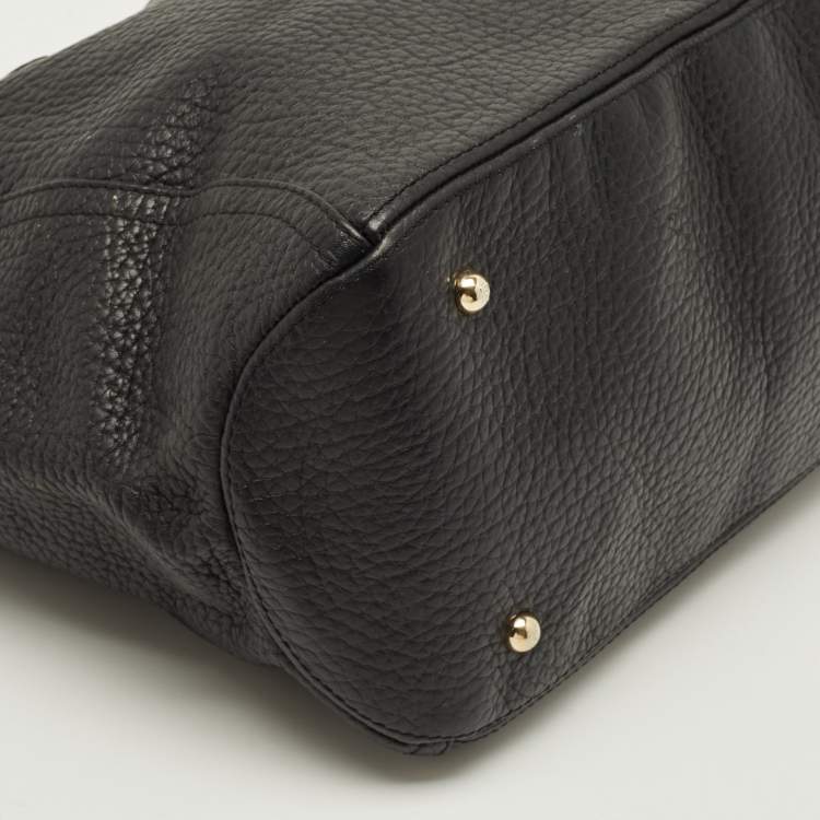 Pre Owned CH Carolina Herrera Tassel Top Zip Black Pebbled Leather Tote