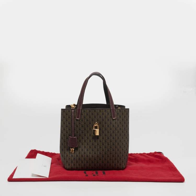 Pre Owned CH Carolina Herrera Matryoshka Padlock Brown/Burgundy Monogram Coated Canvas Tote