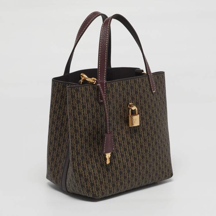 Pre Owned CH Carolina Herrera Matryoshka Padlock Brown/Burgundy Monogram Coated Canvas Tote