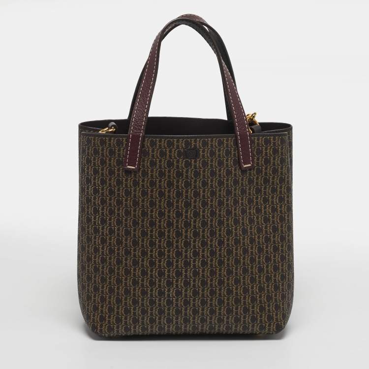 Pre Owned CH Carolina Herrera Matryoshka Padlock Brown/Burgundy Monogram Coated Canvas Tote