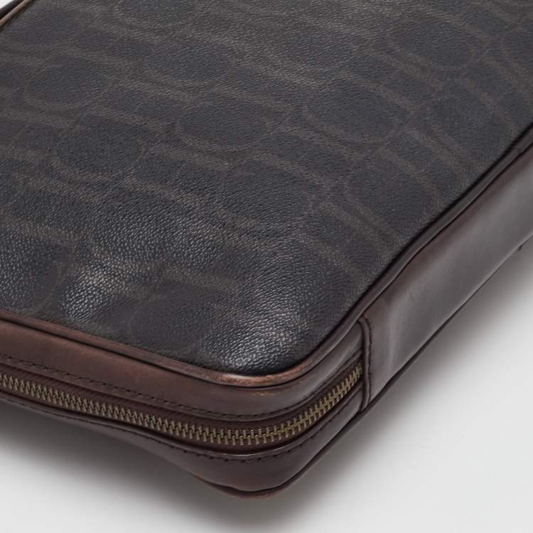 Pre Owned CH Carolina Herrera Brown Coated Canvas and Leather Laptop/Documents Holder Case