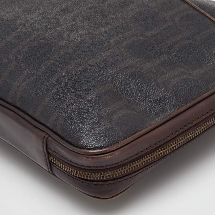 Pre Owned CH Carolina Herrera Brown Coated Canvas and Leather Laptop/Documents Holder Case