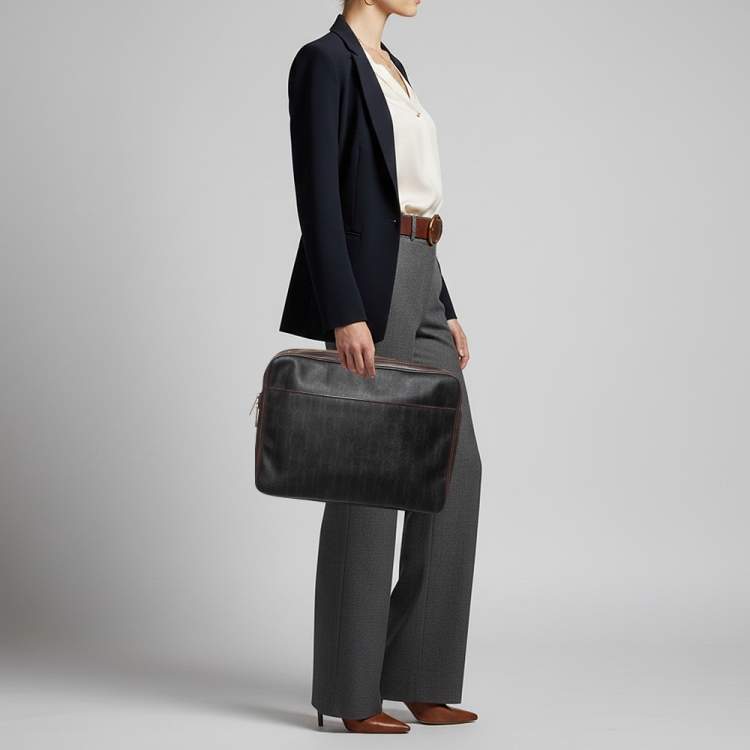 Pre Owned CH Carolina Herrera Brown Coated Canvas and Leather Laptop/Documents Holder Case