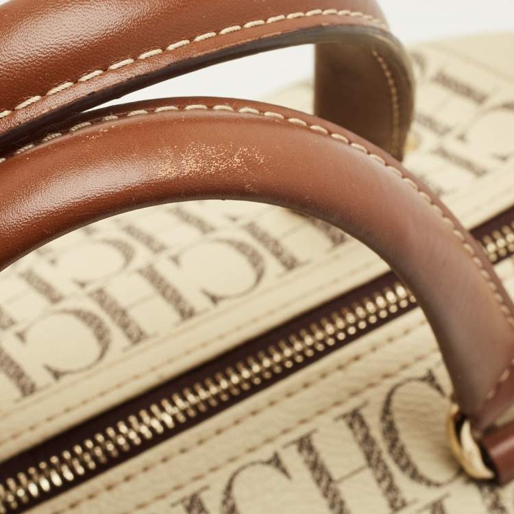 Pre Owned CH Carolina Herrera Andy Medium Monogram Coated Canvas Boston Bag