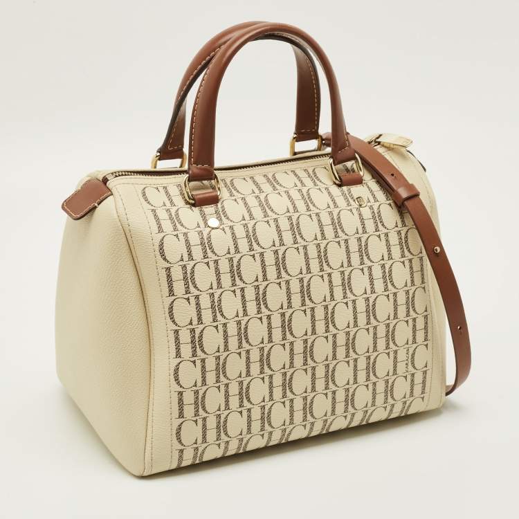 Pre Owned CH Carolina Herrera Andy Medium Monogram Coated Canvas Boston Bag