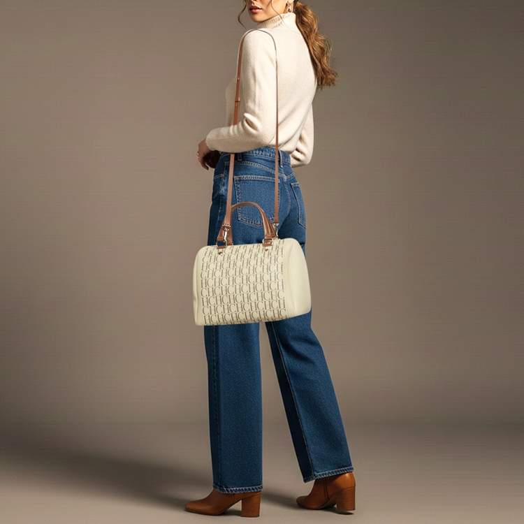 Pre Owned CH Carolina Herrera Andy Medium Monogram Coated Canvas Boston Bag