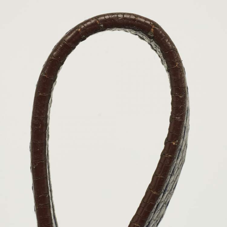 Pre Owned CH Carolina Herrera Navy Blue Monogram Embossed Leather Bucket Bag