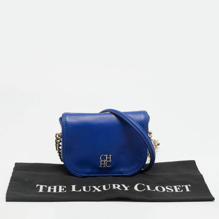 Pre Owned CH Carolina Herrera Baltazar Blue Leather Flap Crossbody Bag