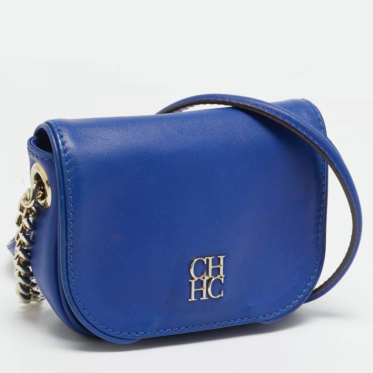 Pre Owned CH Carolina Herrera Baltazar Blue Leather Flap Crossbody Bag