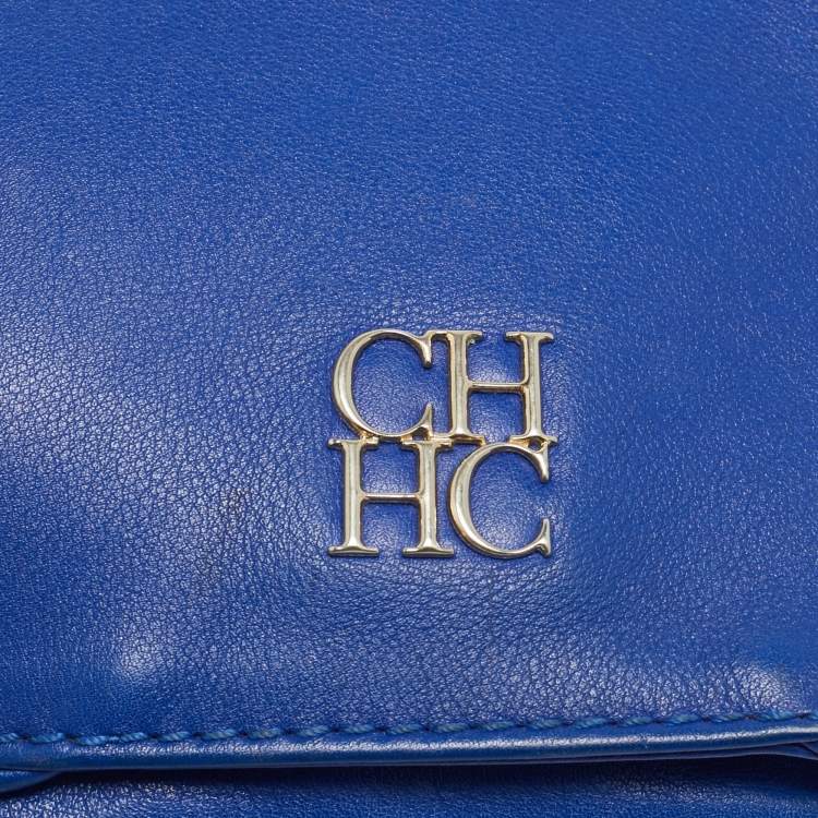 Pre Owned CH Carolina Herrera Baltazar Blue Leather Flap Crossbody Bag