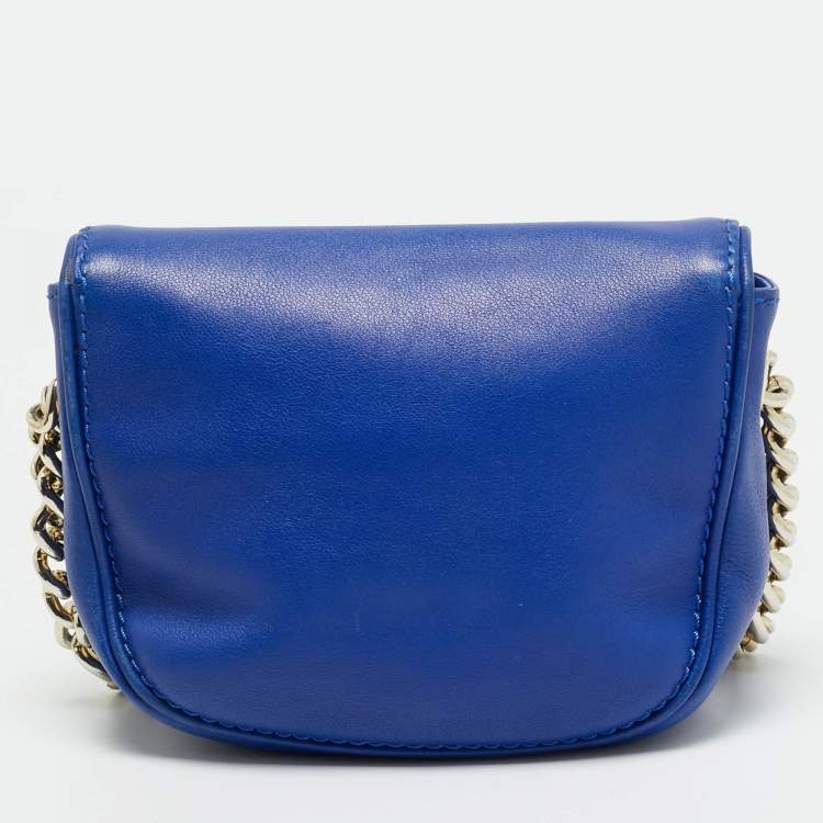 Pre Owned CH Carolina Herrera Baltazar Blue Leather Flap Crossbody Bag
