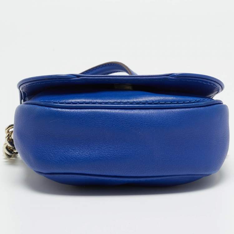 Pre Owned CH Carolina Herrera Baltazar Blue Leather Flap Crossbody Bag