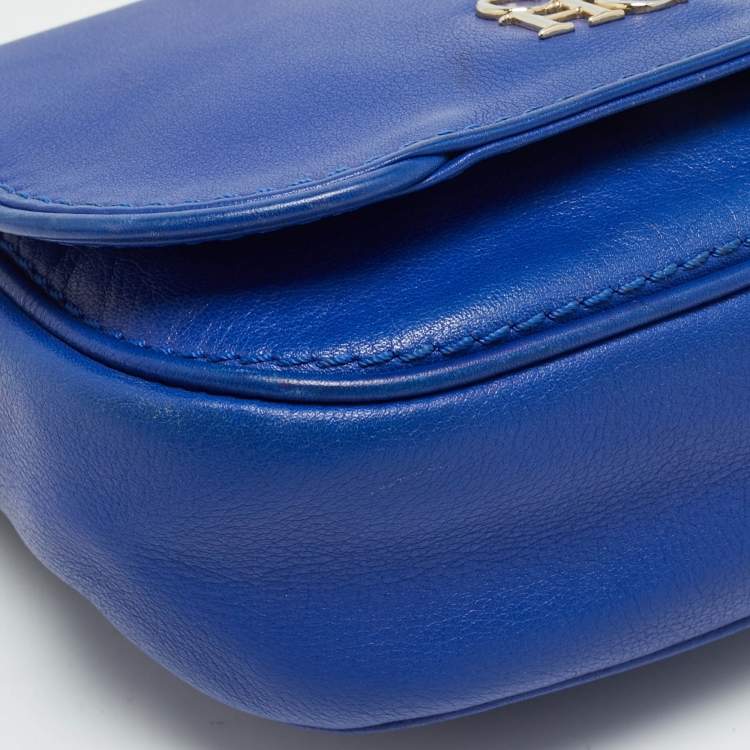 Pre Owned CH Carolina Herrera Baltazar Blue Leather Flap Crossbody Bag