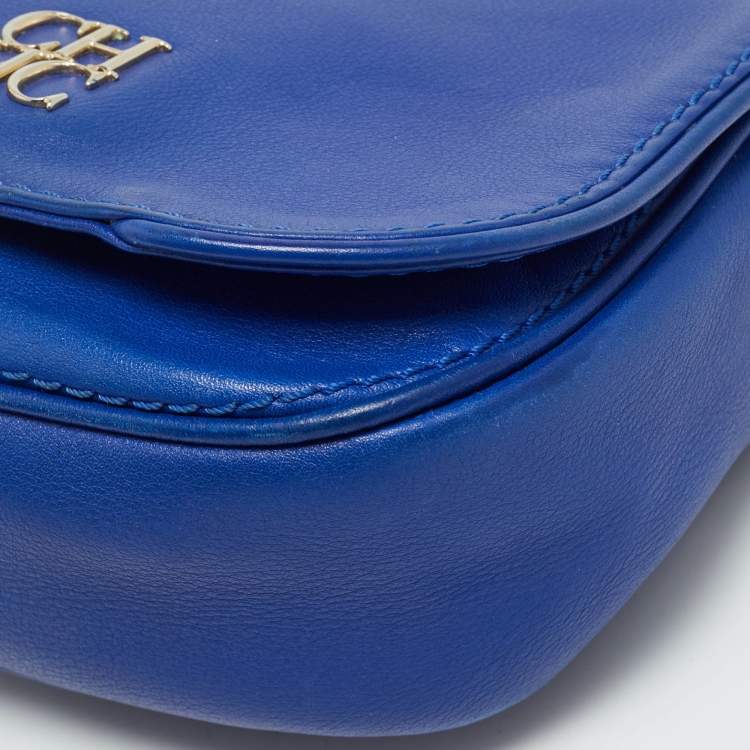 Pre Owned CH Carolina Herrera Baltazar Blue Leather Flap Crossbody Bag