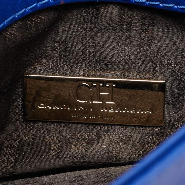 Pre Owned CH Carolina Herrera Baltazar Blue Leather Flap Crossbody Bag