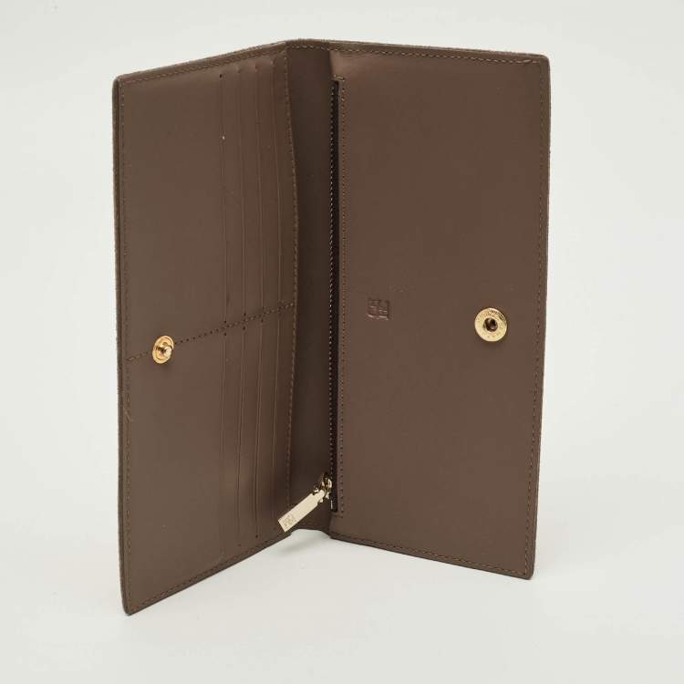 Pre Owned CH Carolina Herrera Brown Monogram Suede Long Wallet