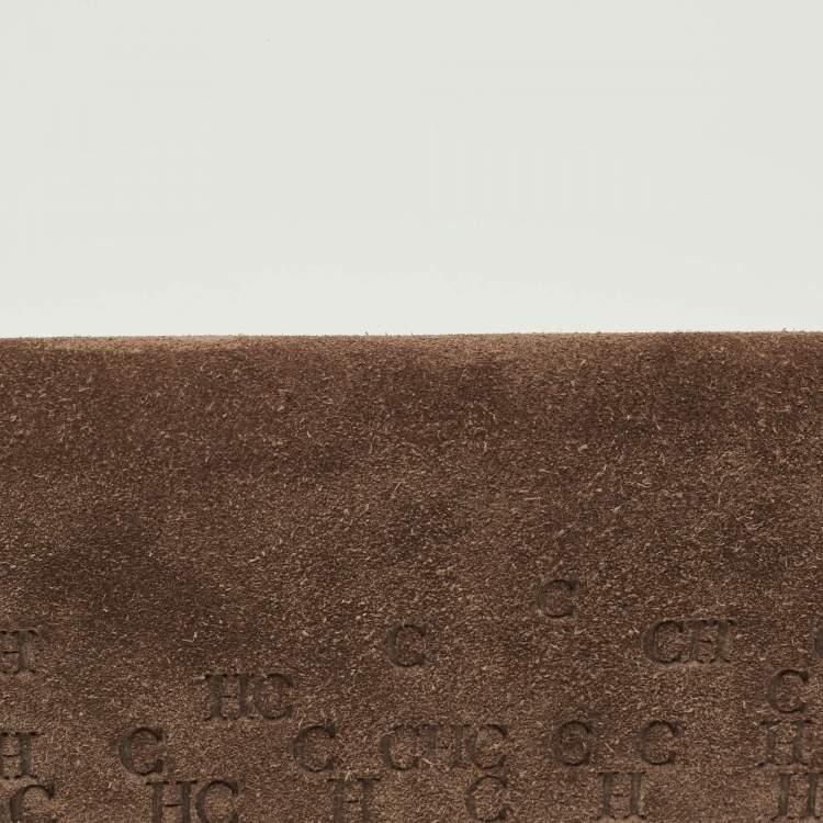 Pre Owned CH Carolina Herrera Brown Monogram Suede Long Wallet