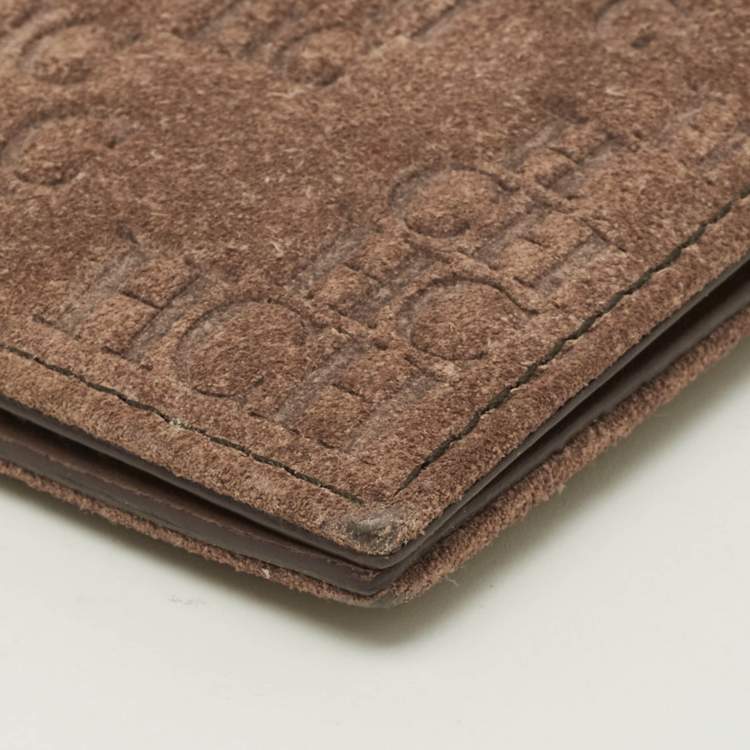 Pre Owned CH Carolina Herrera Brown Monogram Suede Long Wallet