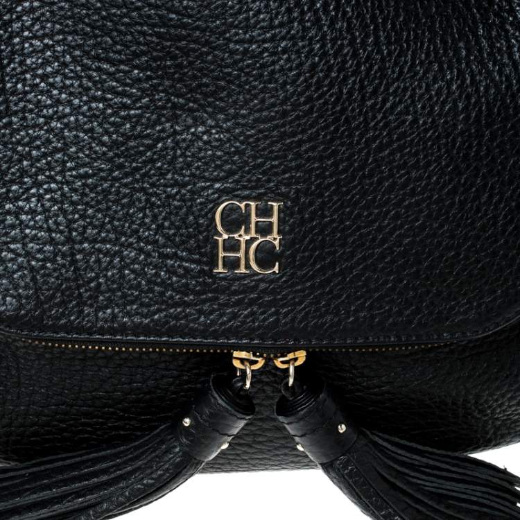 Pre Owned Carolina Herrera Black Leather Tassel Hobo